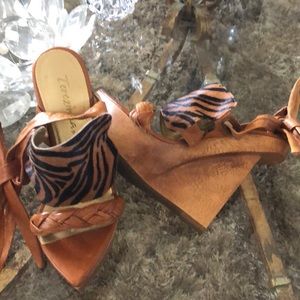 COPY - Brown Animal print Leather Wedge Platform Shoes 5